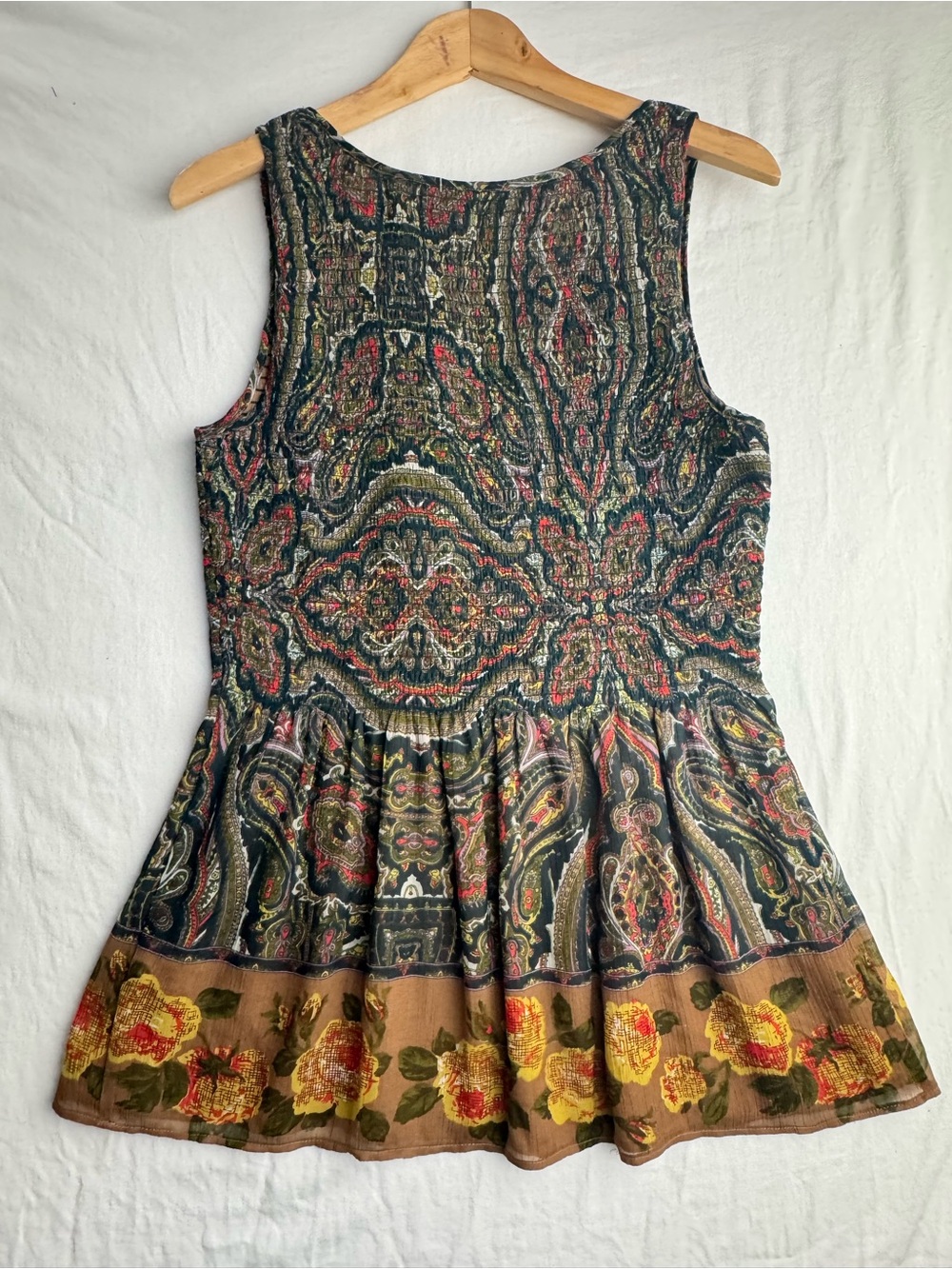 Free People Paisley Floral Smocked Boho Babydoll Tunic Top M - Picture 3 of 7